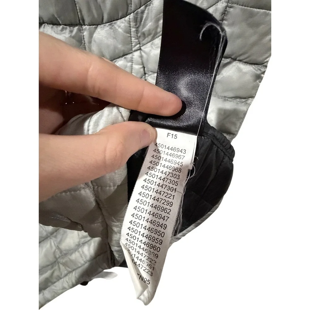 The North Face Mens Thermoball‎ Insulated Quilted Vest Silver Grey Large L Zip